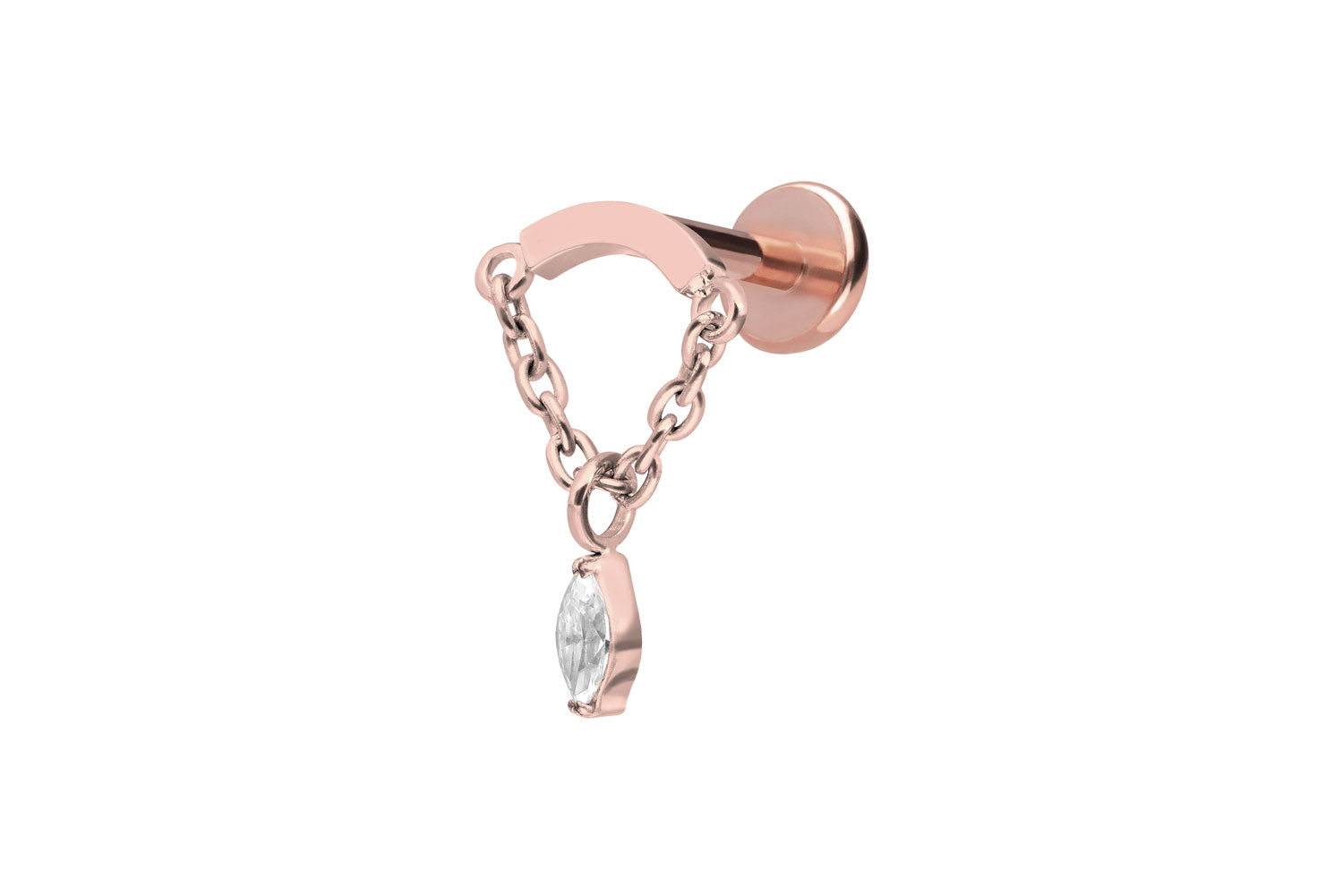 Titan Labret Piercing mit Push Fit BOGEN + KETTE + KRISTALLTROPFEN